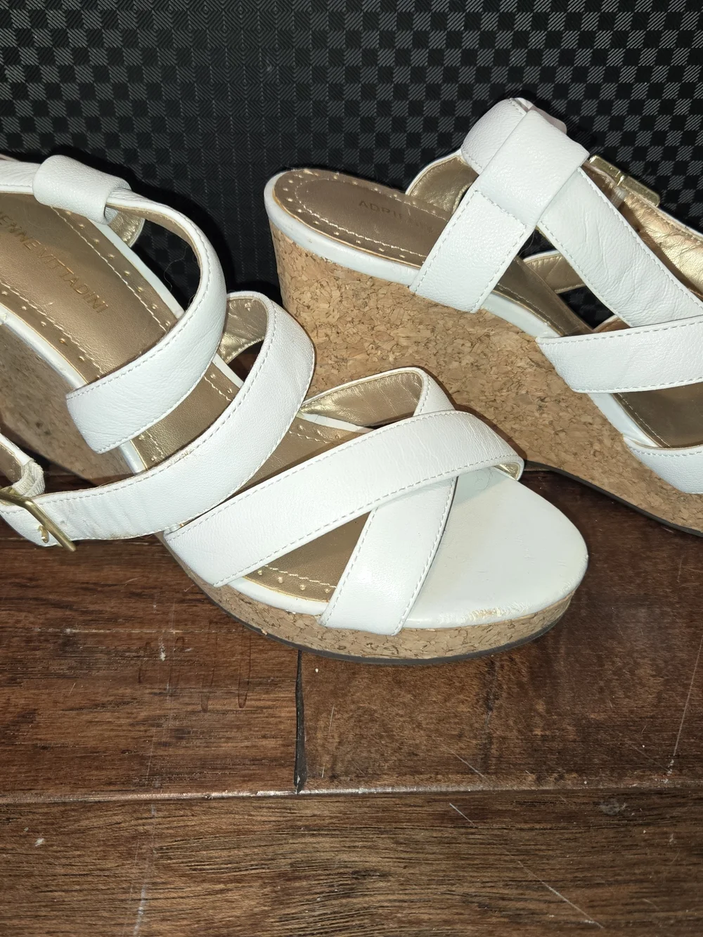 Adrienne Vittadini White Women's Strappy Cork Wedge Sandals